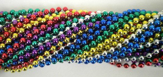 Picture of Mardi Gras Spot 6D336COL 33 Inch 07mm Round Metallic 6 Color Mardi Gras Beads - 6 Dozen (72 Necklaces)