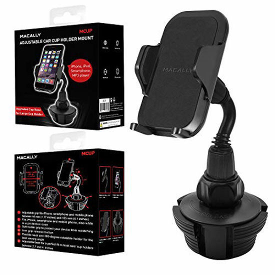 Picture of Macally Cup Holder Phone Mount for Car - Adjustable Neck, Base, & Cradle with Quick Release Button - Fits Phones 1.7 to 4.1 Wide & Simple Install - Cell Phone Cup Holder for Car SUV Trucks etc.