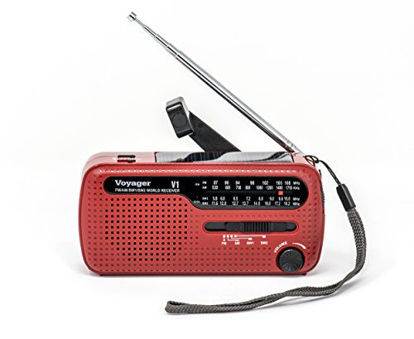 Picture of Kaito V1 Voyager Solar/Dynamo AM/FM/SW Emergency Radio with Cell Phone Charger and 3-LED Flashlight, Red