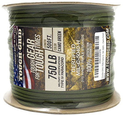 Picture of TOUGH-GRID 750lb Camo Green Paracord/Parachute Cord - Genuine Mil Spec Type IV 750lb Paracord Used by The US Military (MIl-C-5040-H) - 100% Nylon - 50Ft. - Camo Green