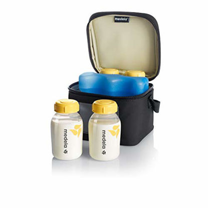Picture of Medela Breast Milk Cooler and Transport Set, 5 ounce Bottles with Lids, Contoured Ice Pack, Cooler Carrier Bag