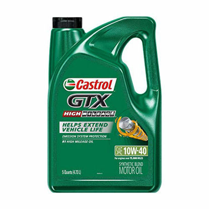 Picture of Castrol 03111C GTX High Mileage 10W-40 Synthetic Blend Motor Oil, 5 Quart