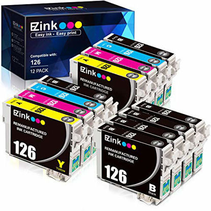 Picture of E-Z Ink (TM) Remanufactured Ink Cartridge Replacement for Epson 126 T126 to use with Workforce 435 520 545 635 645 WF-3520 WF-3530 WF-3540 WF-7010 WF-7510 (6 Black,2 Cyan,2 Magenta,2 Yellow) 12 Pack