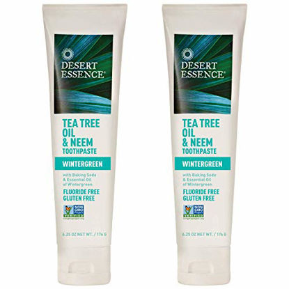 Picture of Desert Essence Tea Tree Oil & Neem Toothpaste - 6.25 Oz - Pack of 2 - Refreshing Rich Taste - Baking Soda & Essential Oil of Wintergreen - Antiseptic - Natural Ingredients - Fluoride & Gluten Free