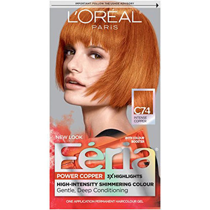 Picture of L'Oreal Paris Feria Multi-Faceted Shimmering Permanent Hair Color, C74 Copper Crave (Intense Copper), Pack of 1, Hair Dye