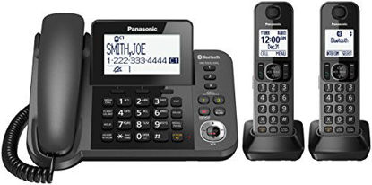 Picture of PANASONIC Bluetooth Corded / Cordless Phone System with Answering Machine, Enhanced Noise Reduction and One-Touch Call Block - 2 Handsets - KX-TGF382M (Metallic Black)