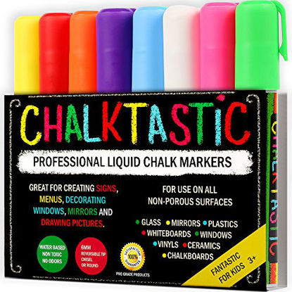 Picture of Chalk Markers by Fantastic ChalkTastic Best for Kids Art, Chalkboard Labels, Menu Board Bistro Boards, 8 Glass Window Markers, non-toxic Erasable Liquid Pens Chisel or Fine Tip, Neon Colors plus White