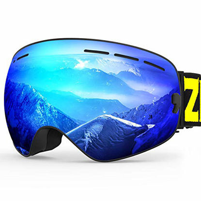 Picture of ZIONOR X Ski Snowboard Snow Goggles OTG Design for Men Women with Spherical Detachable Lens UV Protection Anti-fog (22% Black Frame Revo Blue Lens)