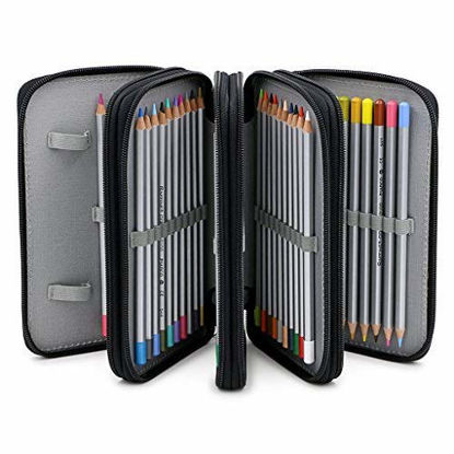 Picture of BTSKY Handy Wareable Oxford Colored Pencil Bags Large 72 Slots Pencil Organizer Portable Watercolor Pencil Wrap Case (Black)