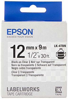 Picture of Epson LabelWorks Clear LK (Replaces LC) Tape Cartridge ~1/2" Black on Clear (LK-4TBN) - for use with LabelWorks LW-300, LW-400, LW-600P and LW-700 Label Printers