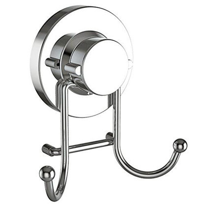 Picture of HOME SO Towel Hook with Suction Cup Holder - Bathroom Shower Kitchen Removable Hooks Hanger for Bath robe, Towels, Coat, Loofah - Stainless Steel, Chrome