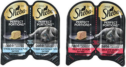 Picture of Sheba Perfect Portions Wet Cat Food, Delicate Salmon Entrée and Tender Whitefish and Tuna Entrée, (12) 2.6 Oz Twin-Pack Trays