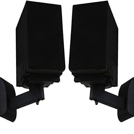 Picture of WALI Dual Side Clamping Bookshelf Speaker Wall Mounting Bracket for Large Surrounding Sound Speakers, Hold up to 55 lbs. (SWM201), Black