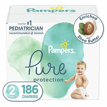 Picture of Diapers Size 2, 186 Count - Pampers Pure Protection Disposable Baby Diapers, Hypoallergenic and Unscented Protection, ONE MONTH SUPPLY