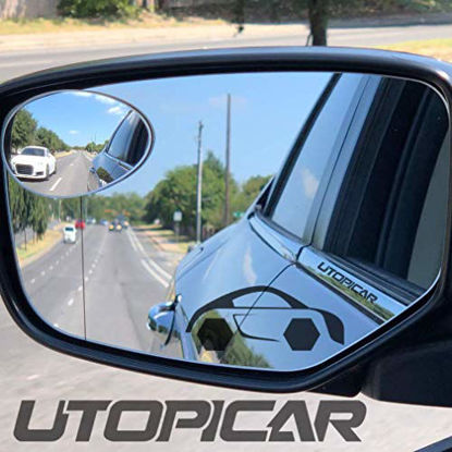 Picture of New Blind Spot Mirrors. Can be installed Adjustable or Fixed. Car Mirror for blind side / Door mirrors by Utopicar. Larger image and traffic safety. Wide angle rear view! [frameless design] (2 pack)