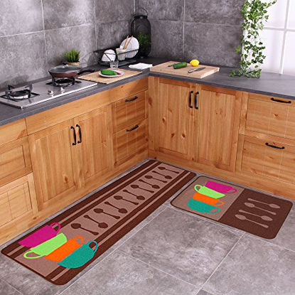 Picture of Carvapet 2 Piece Non-Slip Kitchen Mat Rubber Backing Doormat Runner Rug Set, Colorful Cups (19"x59"+19"x31")