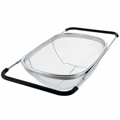 Picture of U.S. Kitchen Supply - Premium Quality Over The Sink Stainless Steel Oval Colander with Fine Mesh 6 Quart Strainer Basket & Expandable Rubber Grip Handles - Strain, Drain, Rinse Fruits, Vegetables