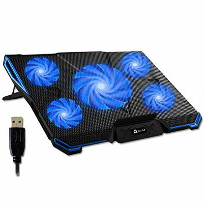 Picture of KLIM Cyclone Laptop Cooling Pad - 5 Fans Cooler - No More Overheating - Increase Your PC Performance and Life Expectancy - Ventilated Support for Laptop - Gaming Stand to Reduce Heating (Blue)