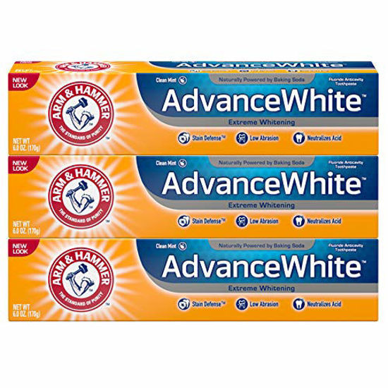 Picture of Arm & Hammer Advance White Extreme Whitening with Stain Defense, Clean, No Mint, 6 Ounce (Pack of 3)
