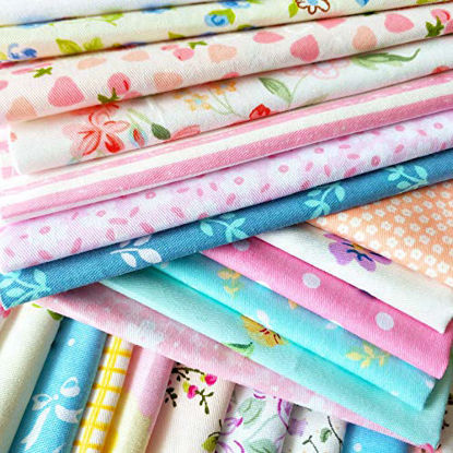 Picture of flic-flac 50pcs 10 x 10 inches (25cmx25cm) Cotton Fabric Squares Quilting Sewing Floral Precut Fabric Square Sheets for Craft Patchwork (50pcs 25cm25cm)
