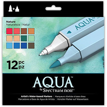 Picture of Spectrum Noir Aqua Artist's Water Based Dual Nib Marker Coloring Pens, Nature, Pack of 12