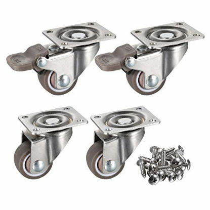 Picture of bayite 4 Pack 1" Low Profile Casters Wheels Soft Rubber Swivel Caster with 360 Degree Top Plate 100 lb Total Capacity for Set of 4 (2 with Brakes & 2 Without)