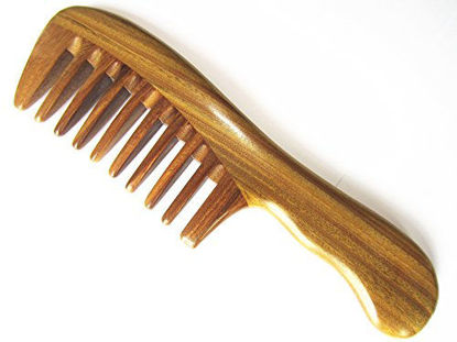 Picture of Myhsmooth Gsp-2w-wt Wide Tooth Wood Handmade Natural Green Sandalwood No Static Comb with Wavy Handle with Aromatic Scent for Detangling Curly Hair and Gift(7.4")