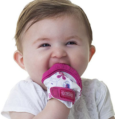 Picture of Nuby Soothing Teething Mitten with Hygienic Travel Bag, Pink, 1 Count