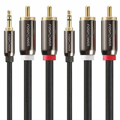 Picture of 3.5mm to RCA Cable (6FT - 2 Pack), FosPower RCA Audio Cable 24K Gold Plated Male to Male Stereo Aux Cord (Left-Right) Y Splitter Adapter Step Down Design
