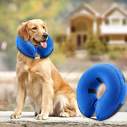 Picture of BENCMATE Protective Inflatable Collar for Dogs and Cats - Soft Pet Recovery Collar Does Not Block Vision E-Collar (Large, Blue)