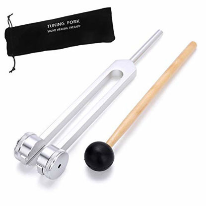 Picture of Bysameyee Tuning Fork 128 Hz, C-128 Frequency Aluminum Alloy Medical Non-Magnetic Tuning Fork for Healing with Taylor Percussion Hammer Mallet (Tuning Fork 128Hz)