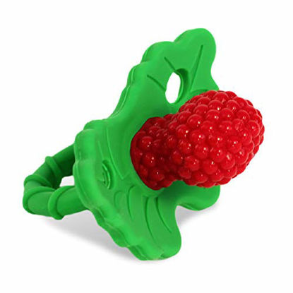 Picture of RaZbaby RaZberry Silicone Baby Teether Toy - Berrybumps Soothe Babies Sore Gums - Infant Teething Toy - Hands Free Design - BPA Free - Easy-to-Hold Design - Teething Relief Pacifier - Fruit Shape/Red