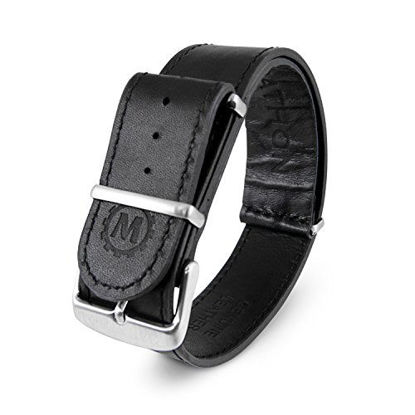 Picture of Marathon Premium Leather NATO Watch Strap - Military Grade Stainless Steel 316L Tooled Buckle and Hardware - WW005010DT (22 mm, Black)