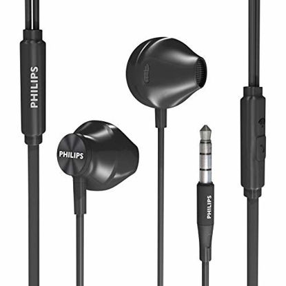 Picture of PHILIPS Wired Earbuds with Microphone - Ergonomic Comfort-Fit in Ear Headphones with Mic for Cell Phones, Earphones with Microphone with Bass Clear Sound - Black
