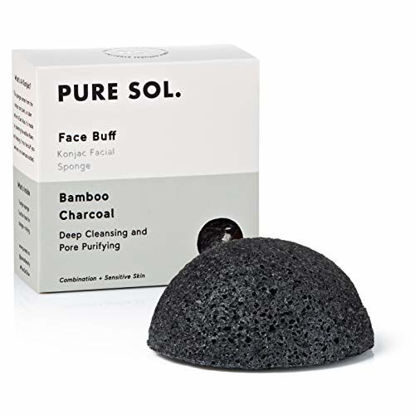 Picture of pureSOL Konjac Sponge - Activated Charcoal - Facial Sponge, 100% Natural Sponge, Eco-Friendly - Great for Acne, Exfoliating