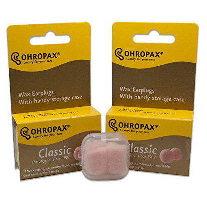 Picture of 2 Pack of Ohropax Reusable Wax/cotton Ear Plugs (24 Plugs Total) with Clear Carrying Case
