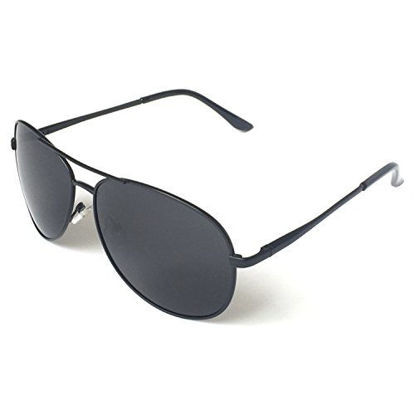 Picture of J+S Premium Military Style Classic Aviator Sunglasses, Polarized, 100% UV Protection (Large Frame - Black Frame/Black Lens)