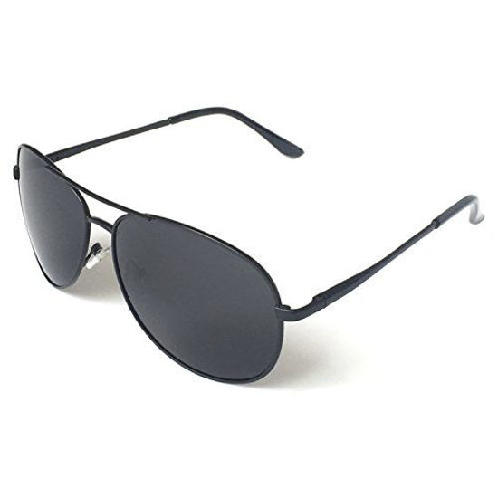 Picture of J+S Premium Military Style Classic Aviator Sunglasses, Polarized, 100% UV Protection (Large Frame - Black Frame/Black Lens)