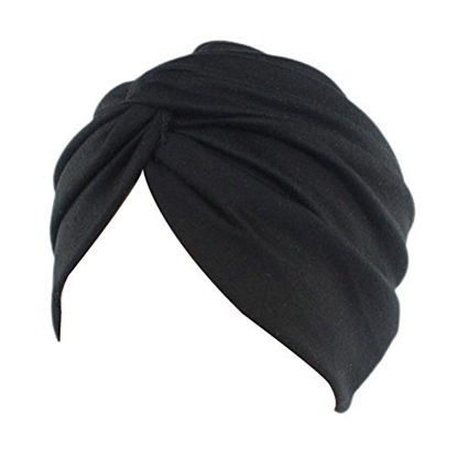Picture of DECOU Solid Color Clean Plain Twist Pleasted Hair Turban Cap (Black)