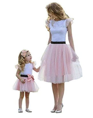 Picture of Family Matching Mom Baby Girls Tshirt Top and Pink Tutu Skirt Clothing Set (18-24 Months, Baby Girl)