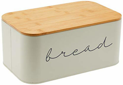 Picture of Bloomingville Metal Bread Bin With Bamboo Lid, 11.75"L x 7"H, Grey