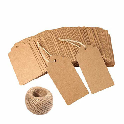Picture of Gift Tags,120 PCS Kraft Paper Tags for Wedding Brown Rectangle Craft Hang Tags with Free 100 Feet Natural Jute Twine 