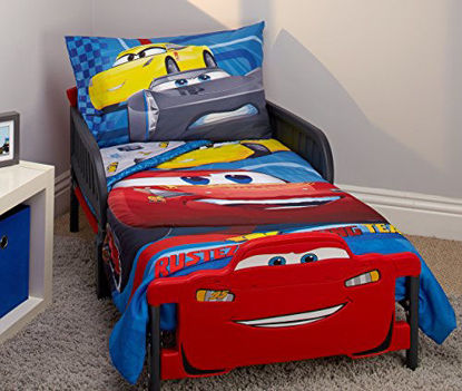Picture of Disney Cars Rusteze Racing Team 4 Piece Toddler Bedding Set, Blue/Red/Yellow/White