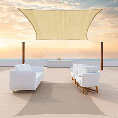 Picture of ColourTree 16' x 16' Beige Sun Shade Sail Square Canopy - UV Resistant Heavy Duty Commercial Grade Outdoor Patio Carport (We Make Custom Size)