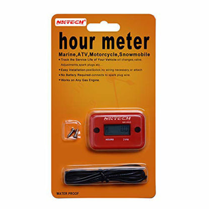 Picture of NKTECH NK-HS2 Inductive Hour Meter for Gas Engine Lawn Mover Marine ATV Motorcycle Boat Snowmobile Dirt Bike Outboard Motor Generator Waterproof Hourmeter (Red)