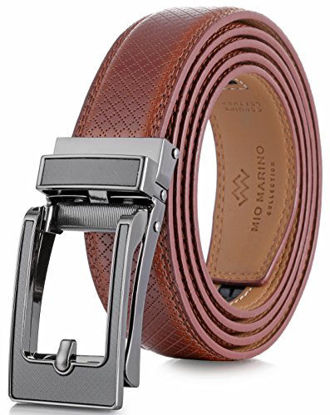 Picture of Mio Marino Mens Genuine Leather Ratchet Dress Belt with Open Linxx Leather Buckle, Enclosed in an Elegant Gift Box - Tanager Linxx - Burnt Umber - Adjustable from 28" to 44" Waist