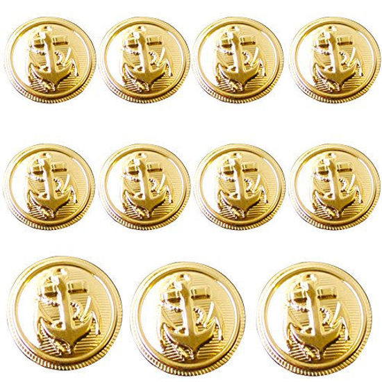 Picture of 11 Pieces Metal Blazer Button Set - Naval Anchor Crest - for Blazer, Suits, Sport Coat, Uniform, Jacket (Gold)