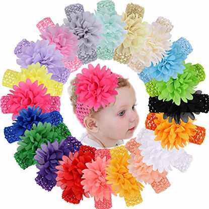 Picture of WillingTee 20pcs Baby Girls Headbands Chiffon Flower Soft Stretchy Hair Band Hair Accessories for Baby Girls Newborns Infants Toddlers and Kids