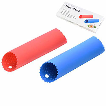 Picture of [Upgraded Version] Maxracy 2 Set Silicone Garlic Peeler Easy Roller Peeling Tube Odor Free Useful Kitchen Tool-Color: Red, Blue