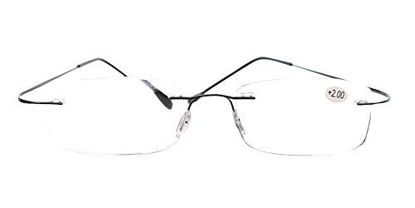 Picture of SOOLALA High End Lightweight Titanium Stainless Steel Rimless Reading Glasses, Black, 2.75x